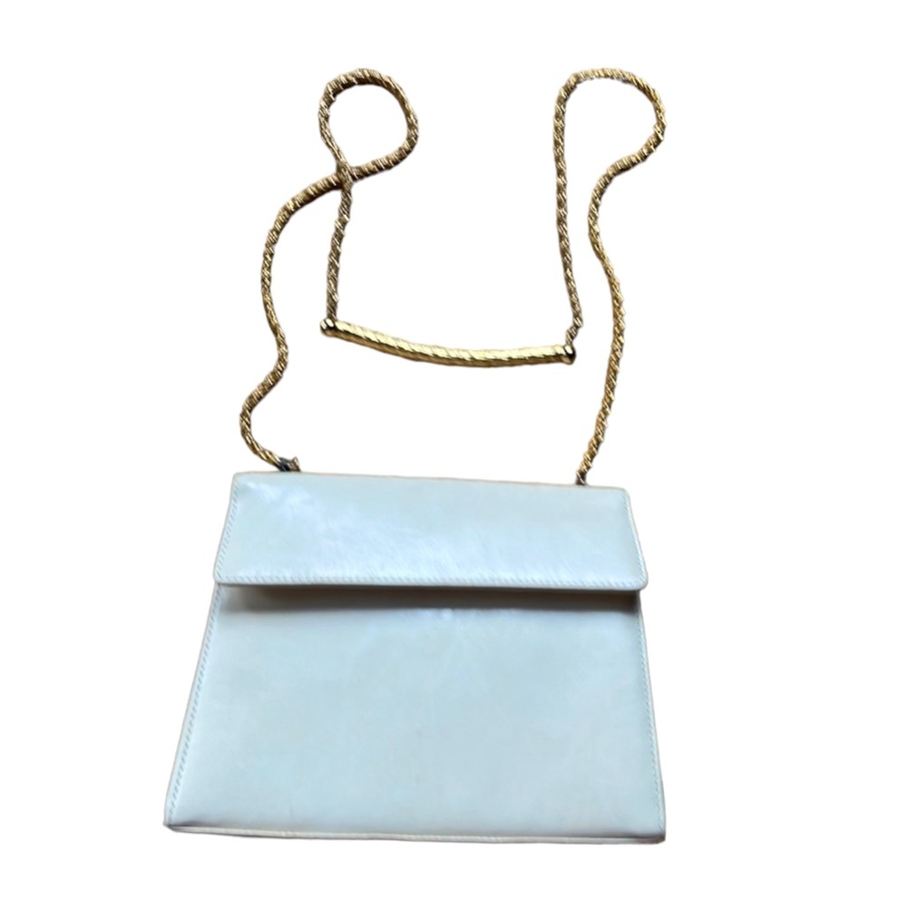 Luxury brand vintage Rodo creme leather and goldtone chain crossbody/clutch.